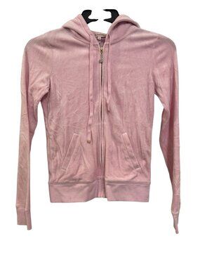 Juicy Couture Pink Velour Hoodie Jacket Womens Small Rhinestone J Zipper Long Sl